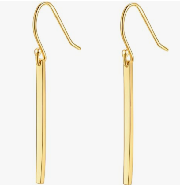 slim gold bar drop earring