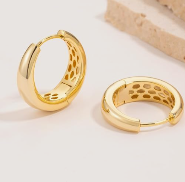 14K Gold Chunky Teardrop Huggie Hoop Earrings