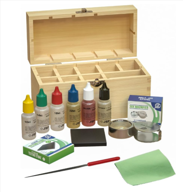 gold testing kit with a loupe