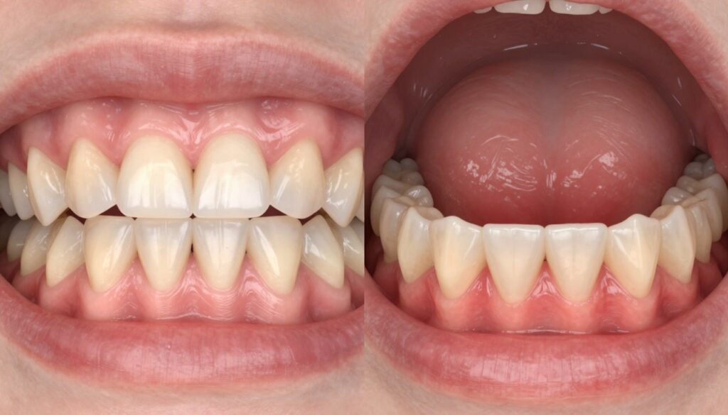 Comparison showing healthy gums versus inflamed gums with gingivitis