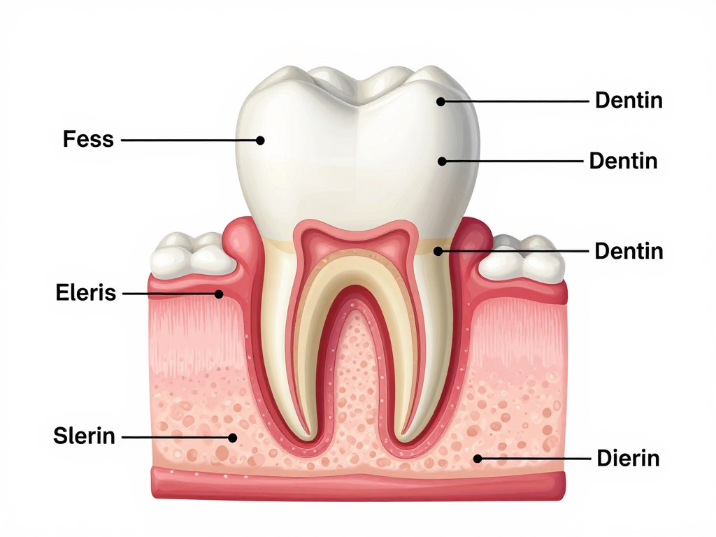 Dental anatomy diagram showing tooth structure including enamel dentin and gums