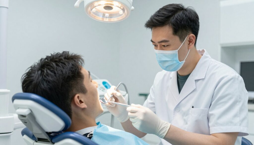 Dentist conducting thorough dental examination on patient in modern office