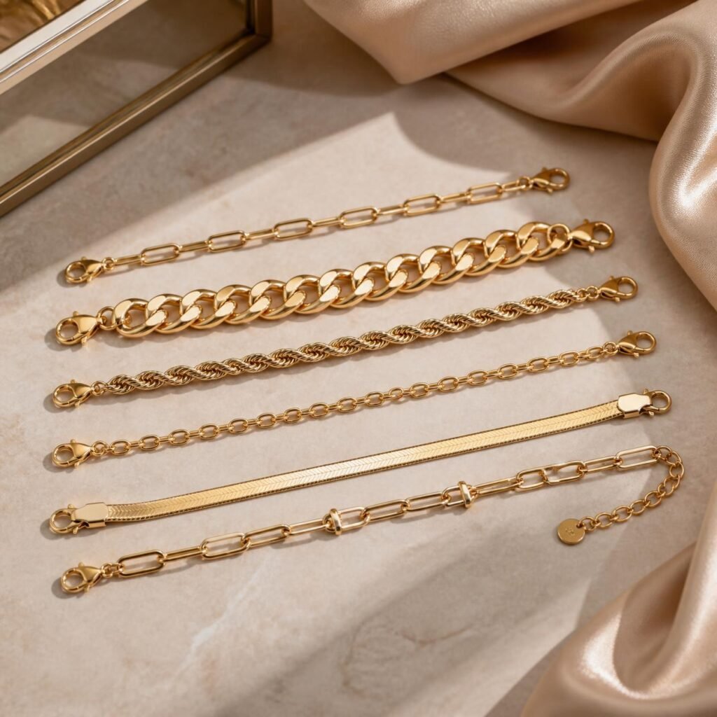 A set of gold chain bracelets