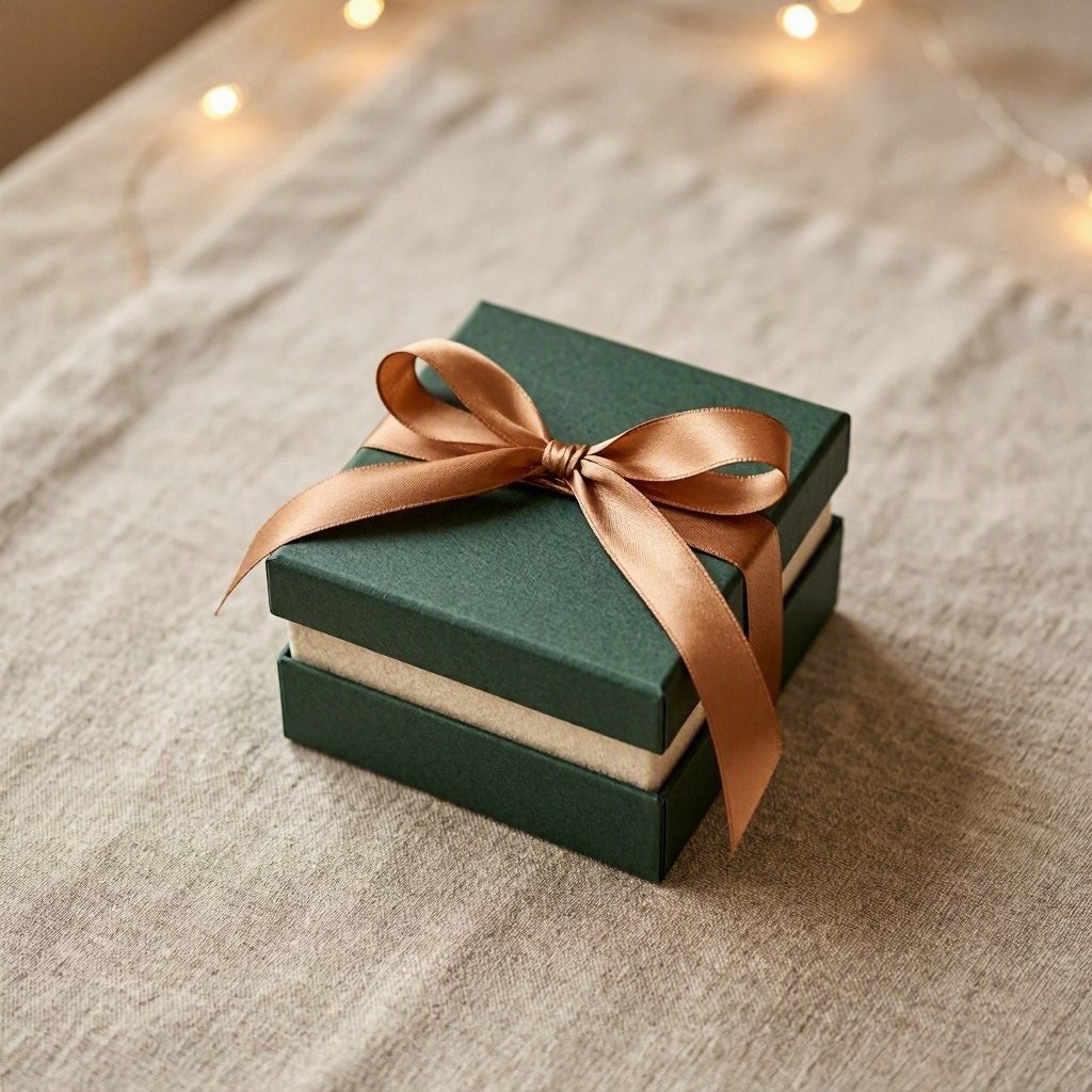 A festive gift-ready jewelry box wrapped for Christmas,