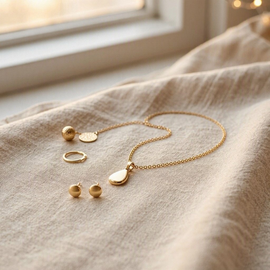 An assortment of small affordable gold jewelry pieces