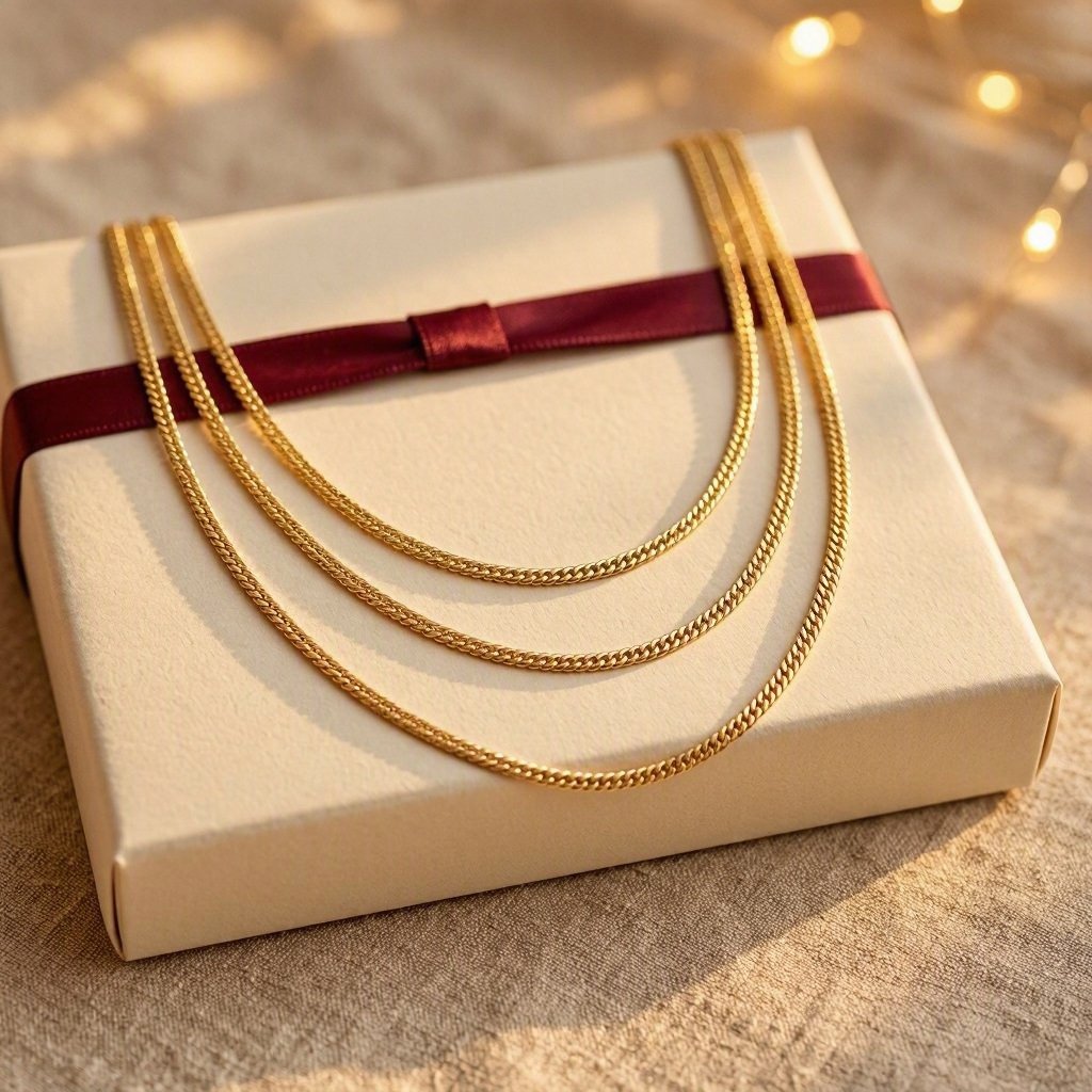 An elegant layered gold herringbone chain necklace set
