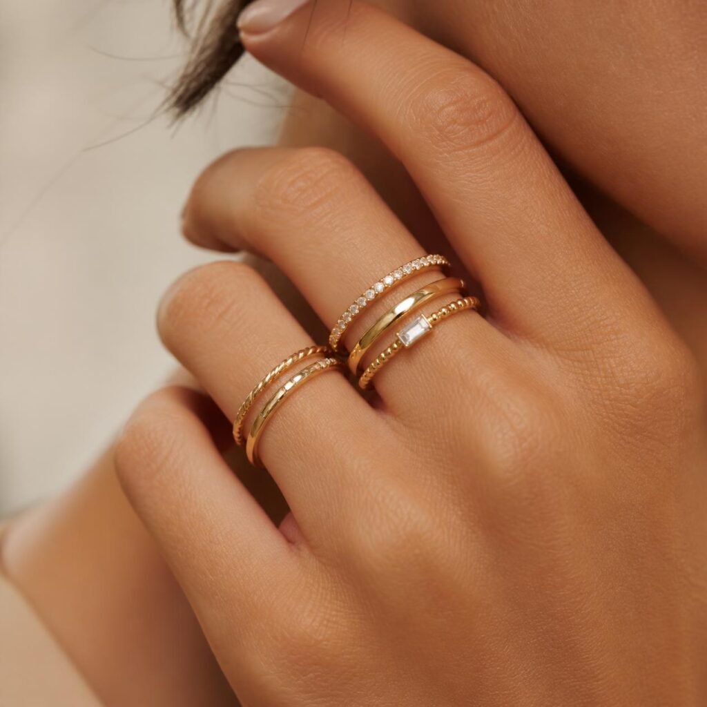 set of stackable gold rings